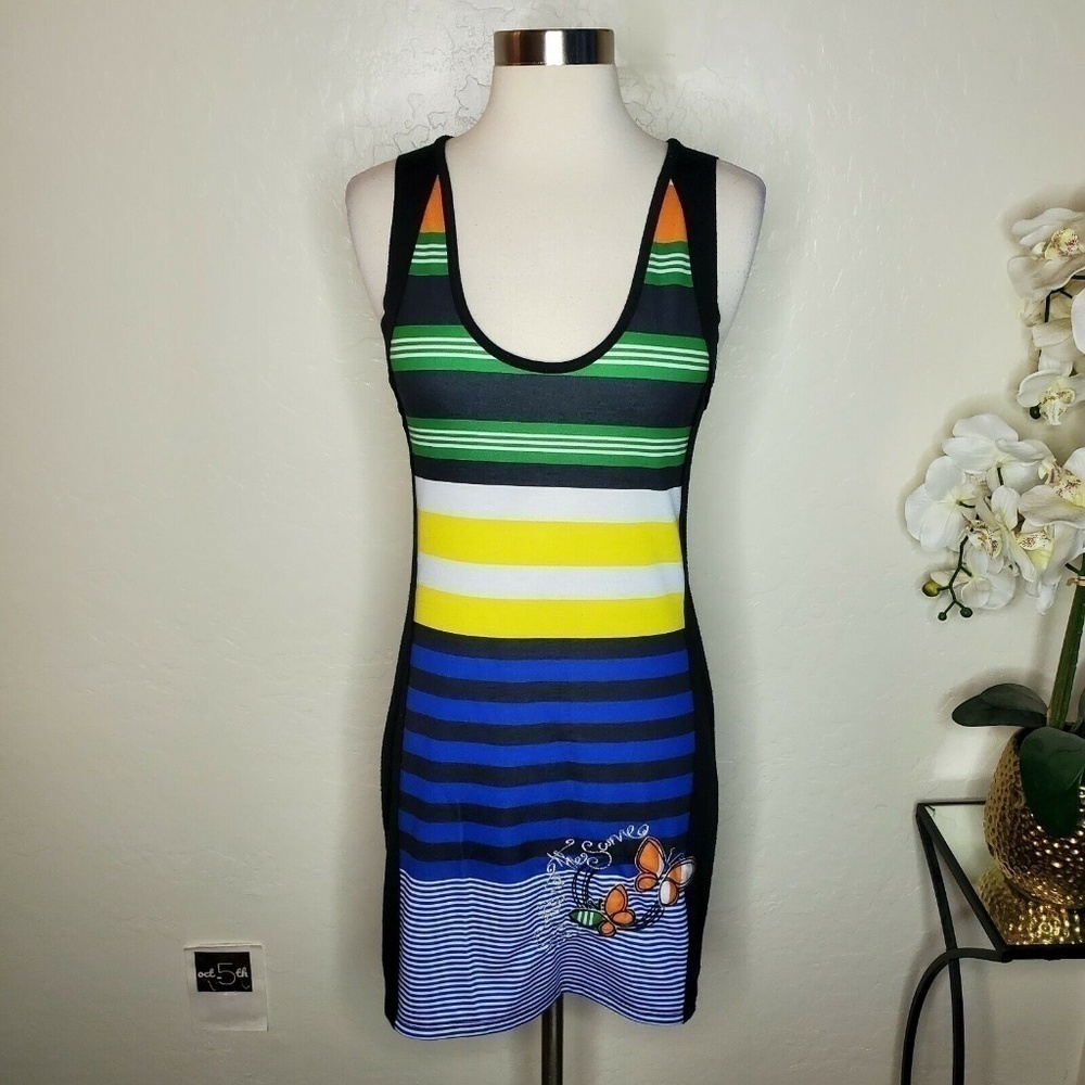 DESIGUAL Womens Dress Multicolor Striped Sleeveless Sheath Size S